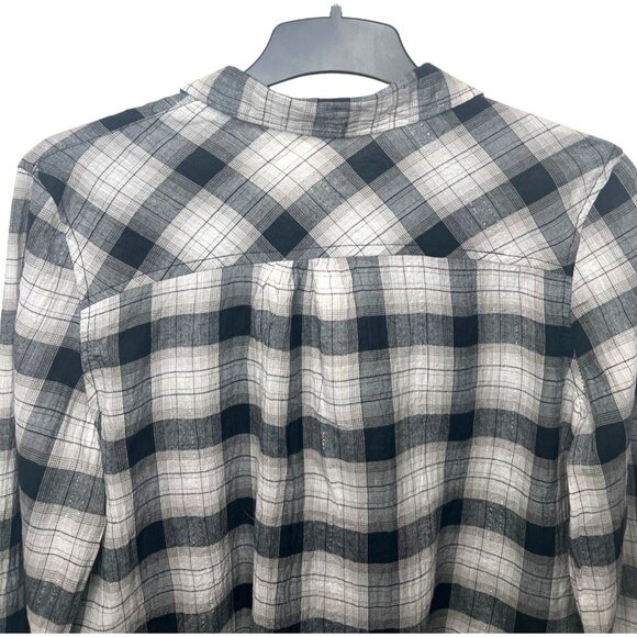 Zac & Rachel Womens Black & White Plaid Button-Up Long Sleeve Shirt Size Large - Picture 7 of 13